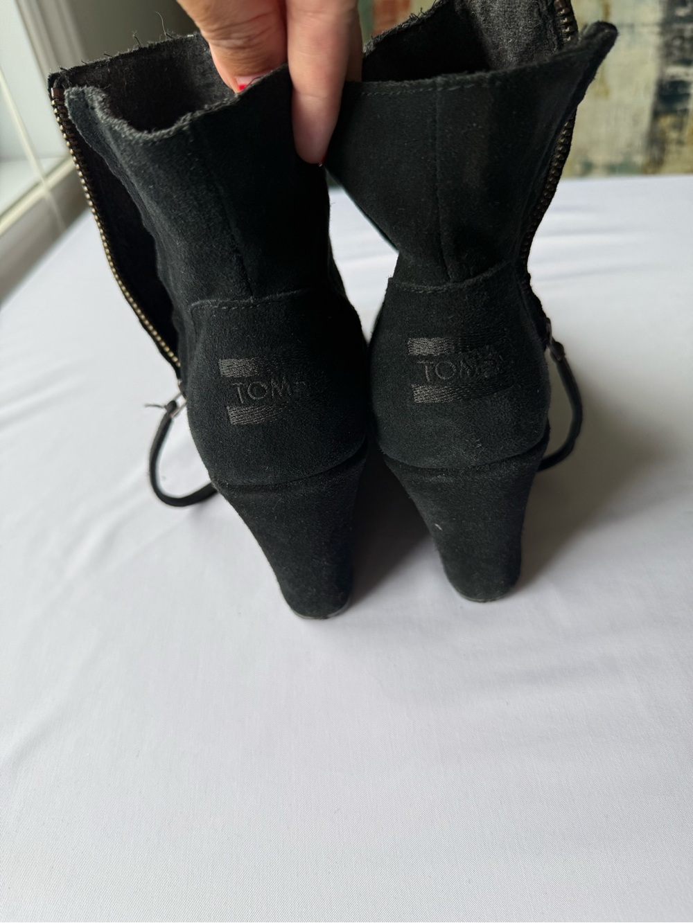 TOMS Black Suede Mid-Calf Heeled Boots
